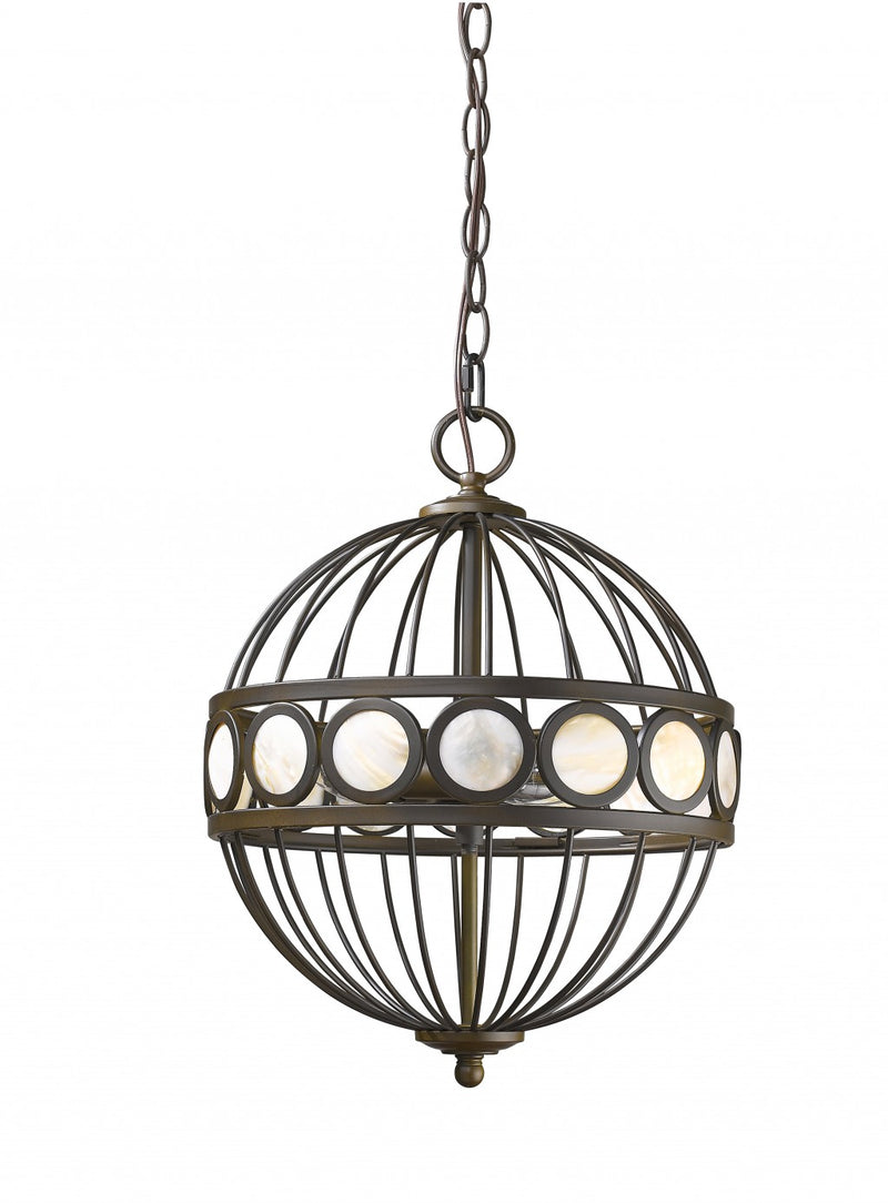 Aria 3-Light Oil-Rubbed Bronze Globe Pendant With Mother Of Pearl Accents