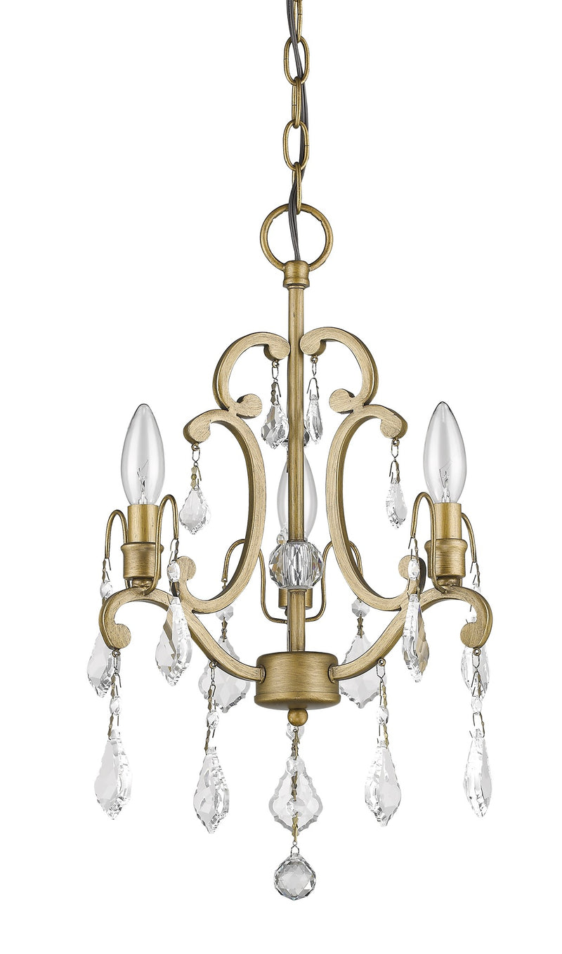Claire 3-Light Antique Gold Convertible Mini Chandelierto Semi-Flush Mount With Crystal Accents