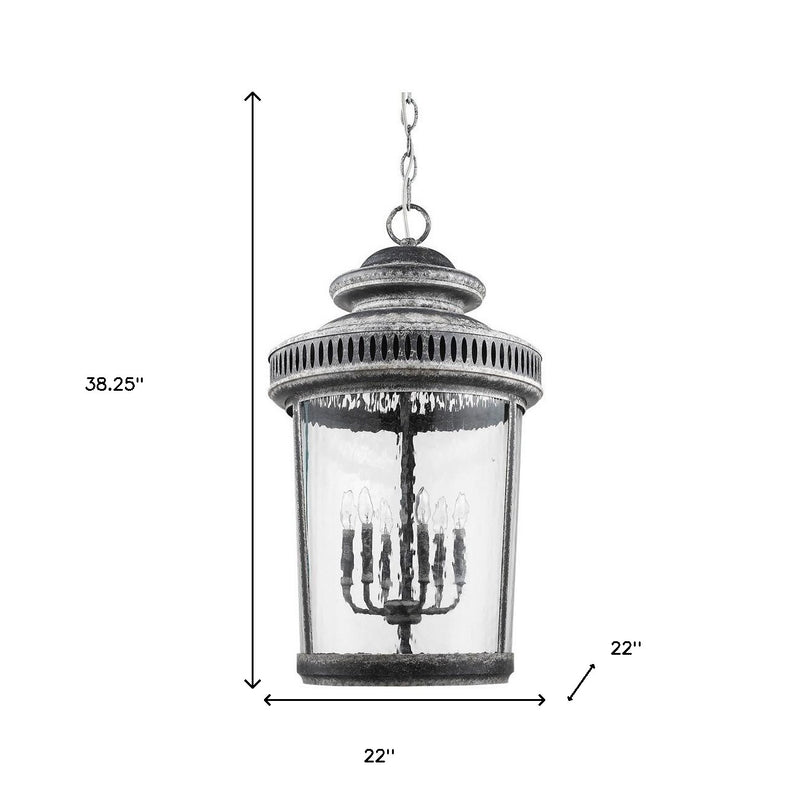 Kingston 6-Light Antique Lead Foyer Pendant With Curved Water Glass Panes