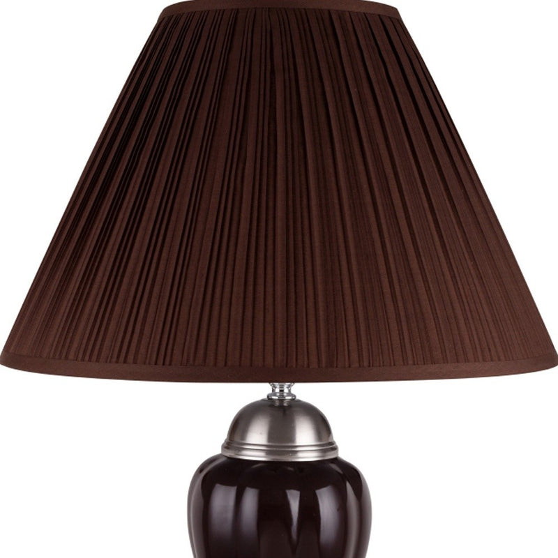 27" Brown Ceramic Bedside Table Lamp With Brown Shade