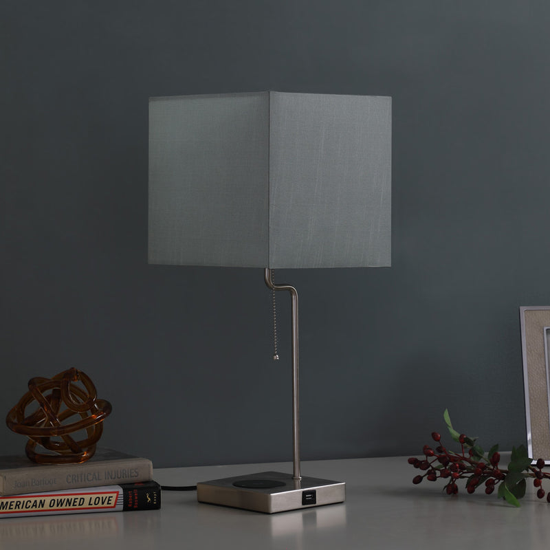 22" Gray Bedside Table Lamp With Gray Square Shade