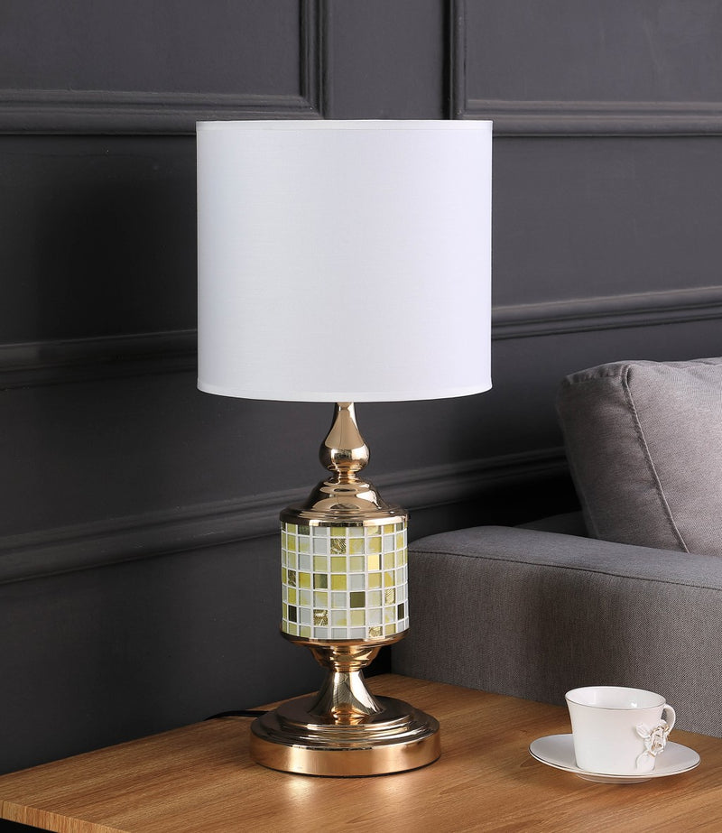 23" Gold Bedside Table Lamp With White Drum Shade