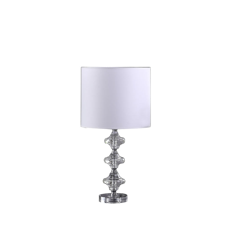 23" Silver Crystal Geometric Table Lamp With White Classic Drum Shade