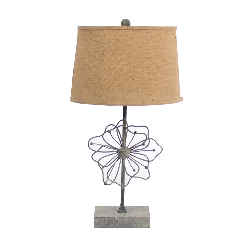 11 X 15 X 27.75 Tan Country Cottage With Blooming Flower Pedestal - Table Lamp