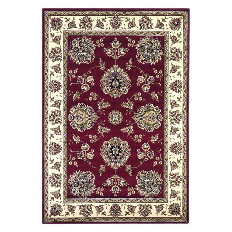 Red And Ivory Octagon Floral Vines Area Rug