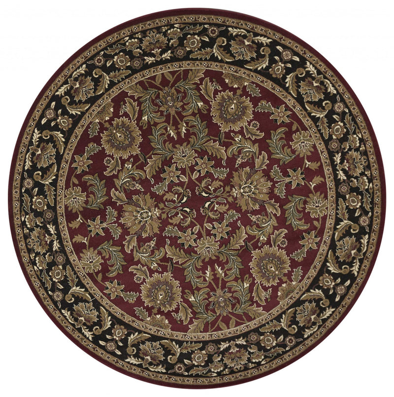 8' Red and Black Floral Area Rug
