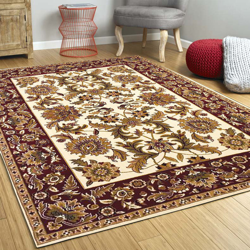 8' Ivory And Red Octagon Floral Vines Area Rug