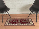 Red And Ivory Octagon Floral Vines Area Rug