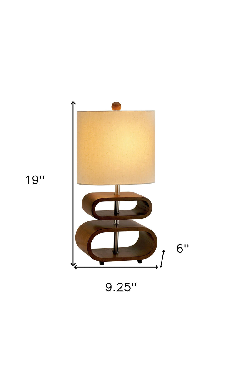 19" Brown Bedside Table Lamp With Natural Cylinder Shade