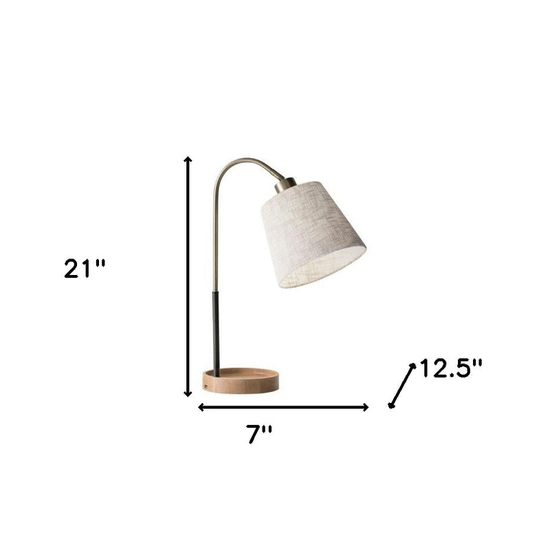 21" Natural Brown Metal Desk Table Lamp With White Shade