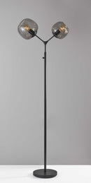 72" Two Light Traditional Shaped Floor Lamp With Black Globe Shade