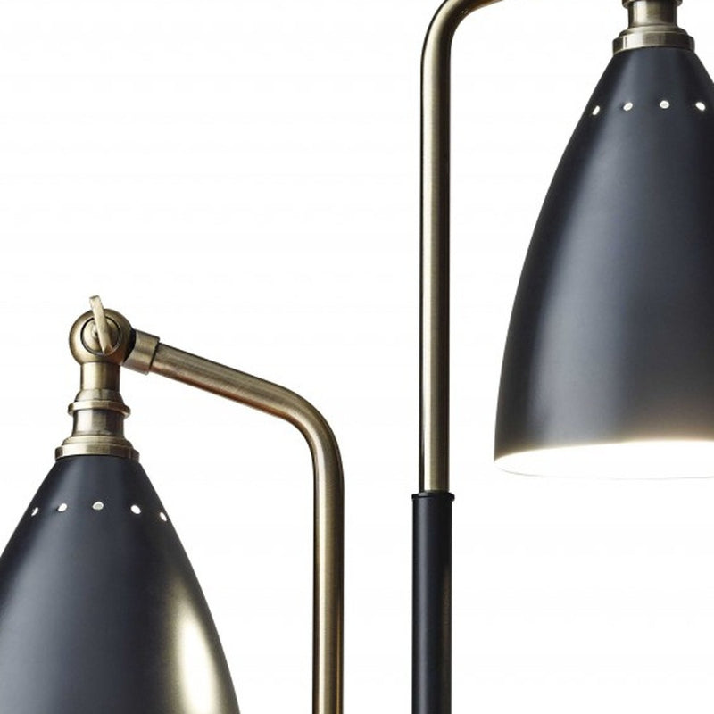 Matte Black Metal And Antique Brass Two Light Adjustable Table Lamp