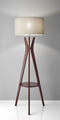 60" Solid Wood Tripod Floor Lamp With White Drum Shade