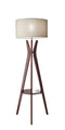 60" Solid Wood Tripod Floor Lamp With White Drum Shade