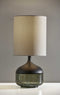 Petite Black Wood Smoked Glass Base With Lightly Textured Round Shade Table Lamp