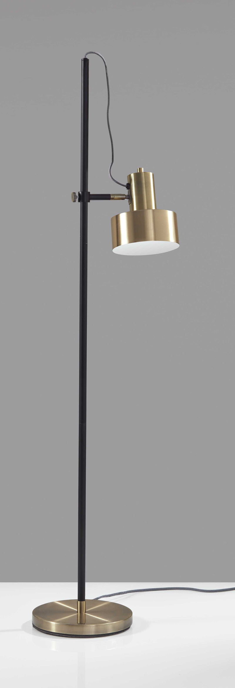 Retro Floor Lamp With Matte Black Pole And Adjustable Jumbo Antique Brass Metal Shade
