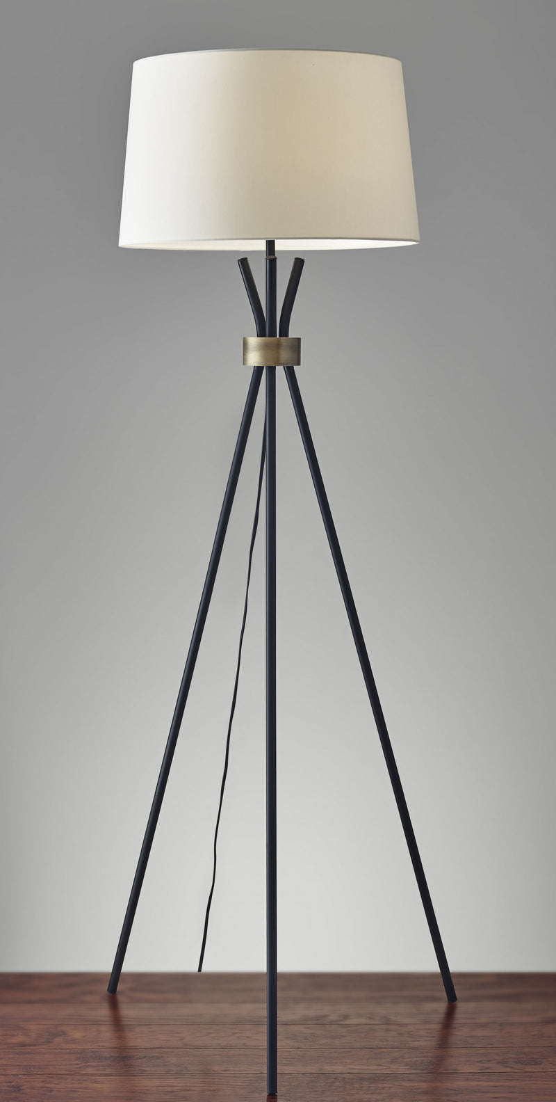 60" Black Tripod Floor Lamp With White Empire Shade