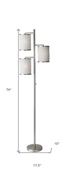 74" Steel Three Light Tree Floor Lamp With Off White Solid Color Drum Shade