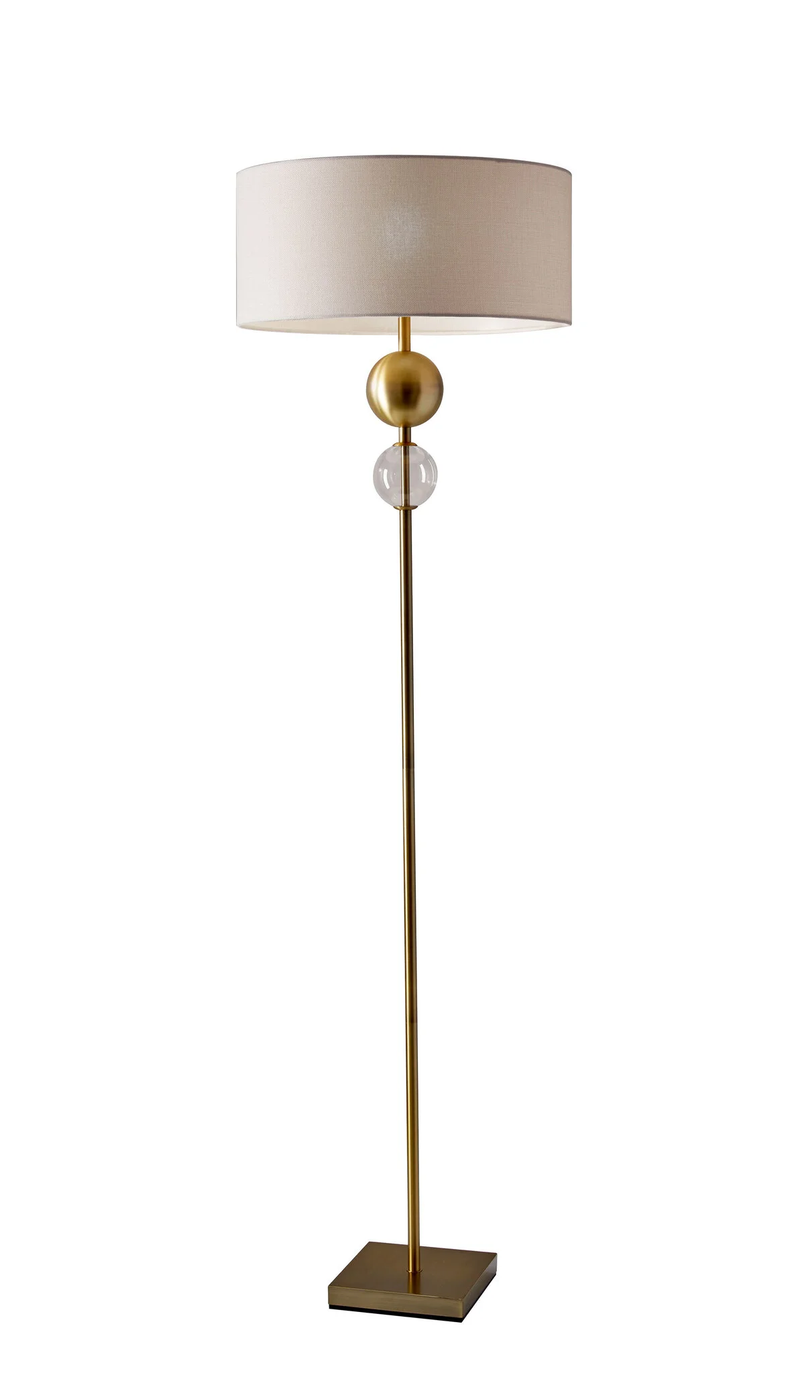 69" Brass Traditional Shaped Floor Lamp With White Drum Shade