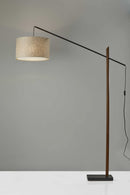 77" Black Swing Arm Floor Lamp With Beige Solid Color Drum Shade