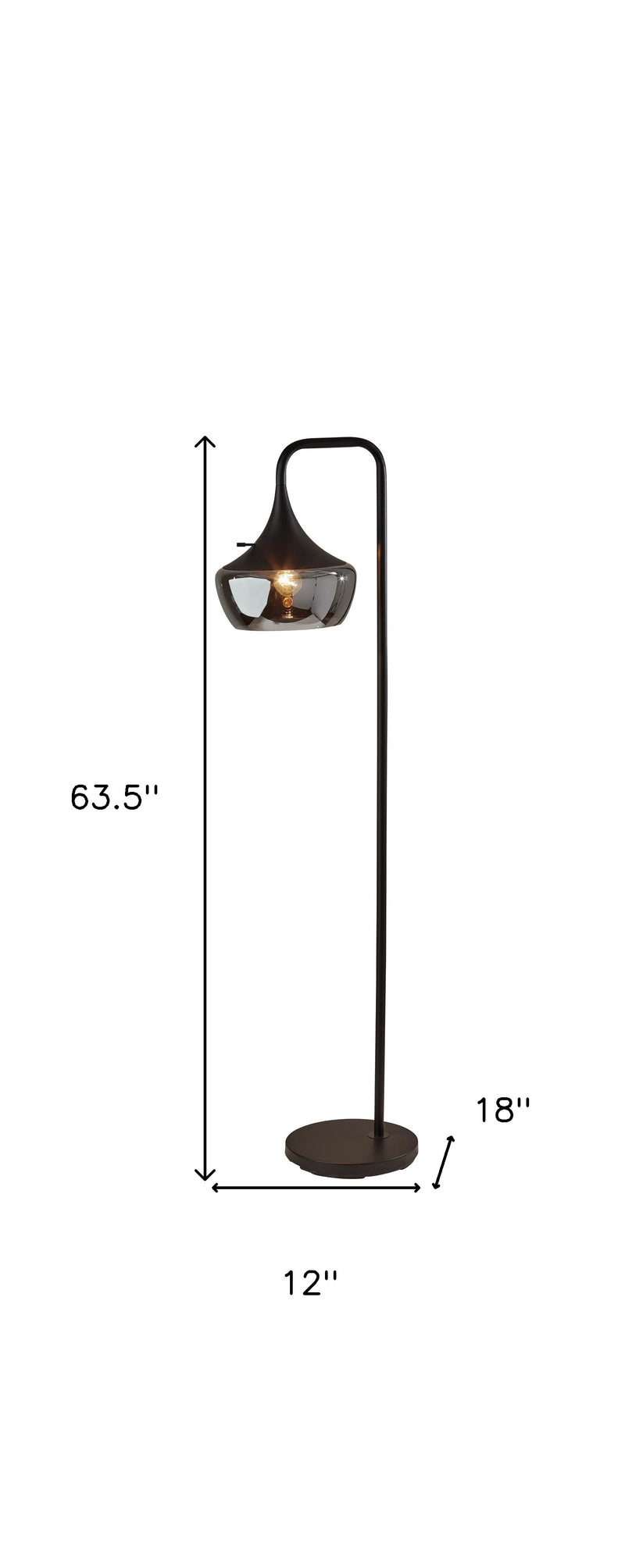64" Black Task Floor Lamp With Black Bowl Shade