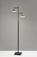 65" Black Two Light LED Light Changing Tree Floor Lamp With Gold Cone Shade