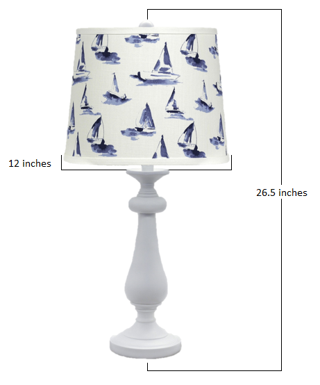 27" White Metal Bedside Table Lamp Set With White And Blue Tapered Drum Shade