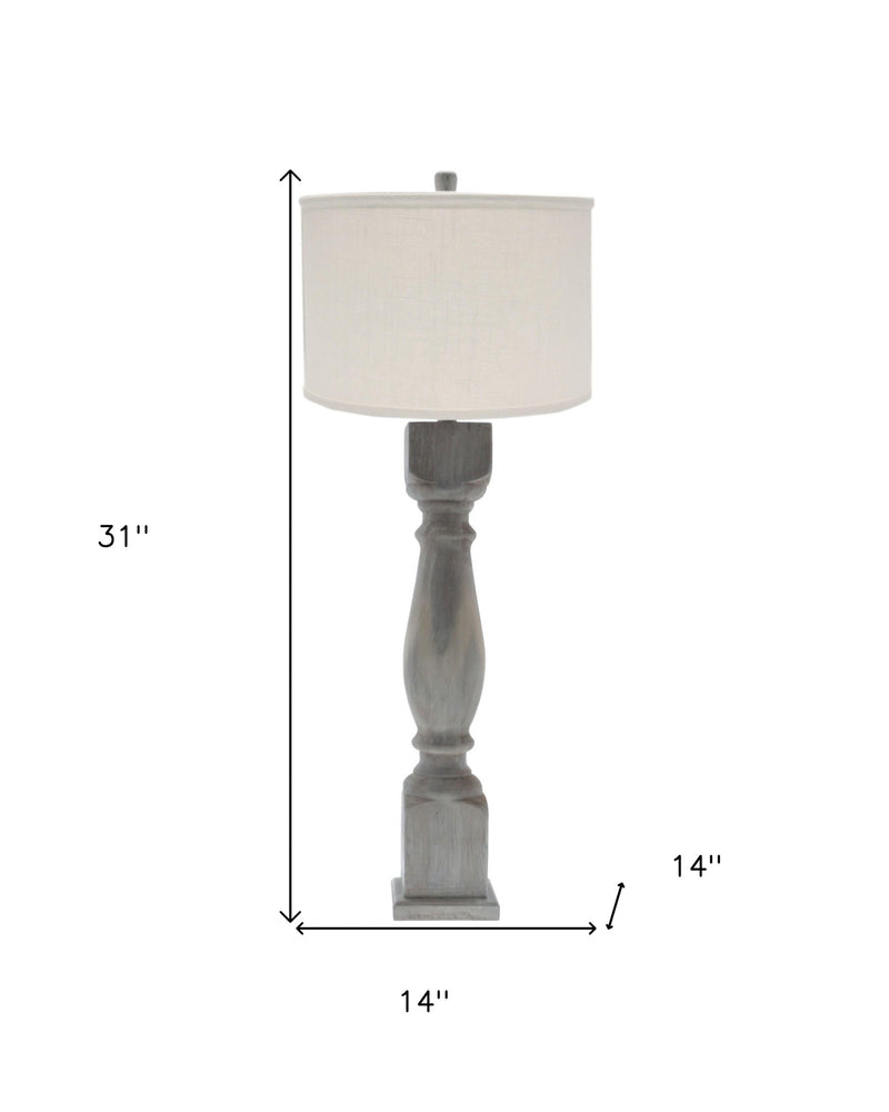 Brown Washed Wood Finish Table Lamp With Ivory Linen Shade