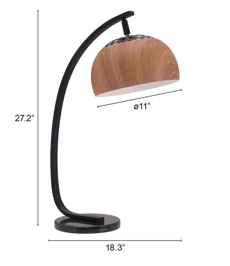 27" Black Metal Bedside Table Lamp With Brown Dome Shade