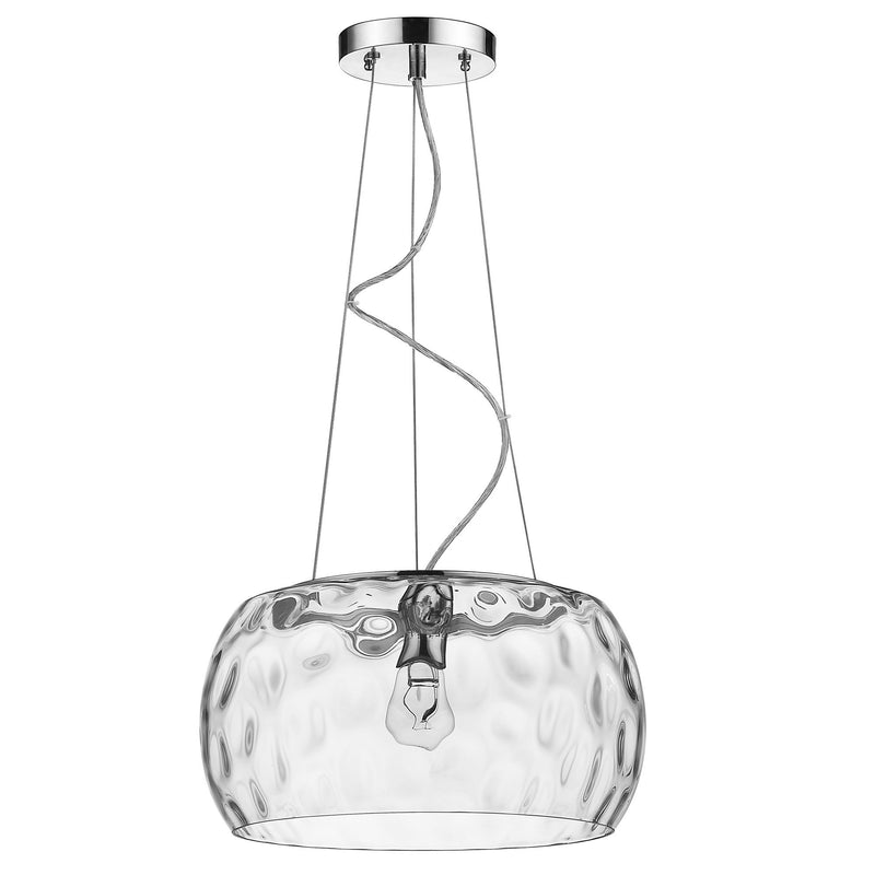 Mystere 1-Light Polished Chrome Pendant With Dimpled Glass Shade