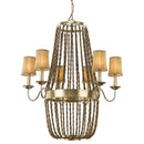 Anastasia 12-Light Antique Gold Leaf Chandelier With Wooden Beaded Chains And Gold Fabric Shades