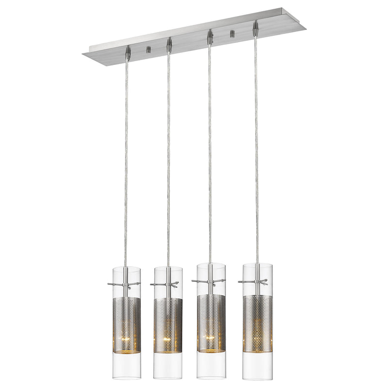 Scope 4-Light Brushed Nickel Pendant Double Glass and Mesh Shades