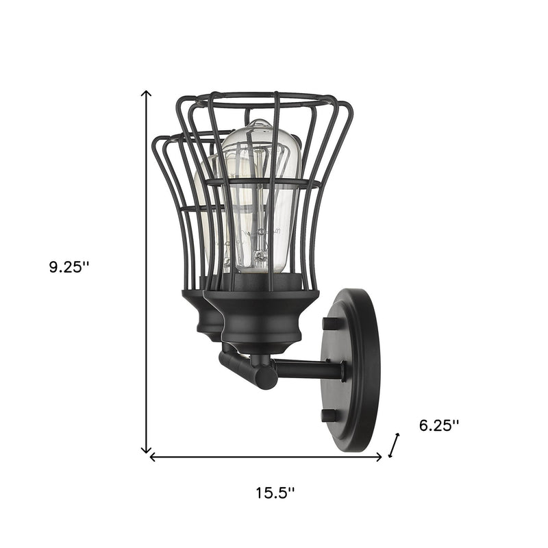 Two Light Matte Black Cage Wall Sconce