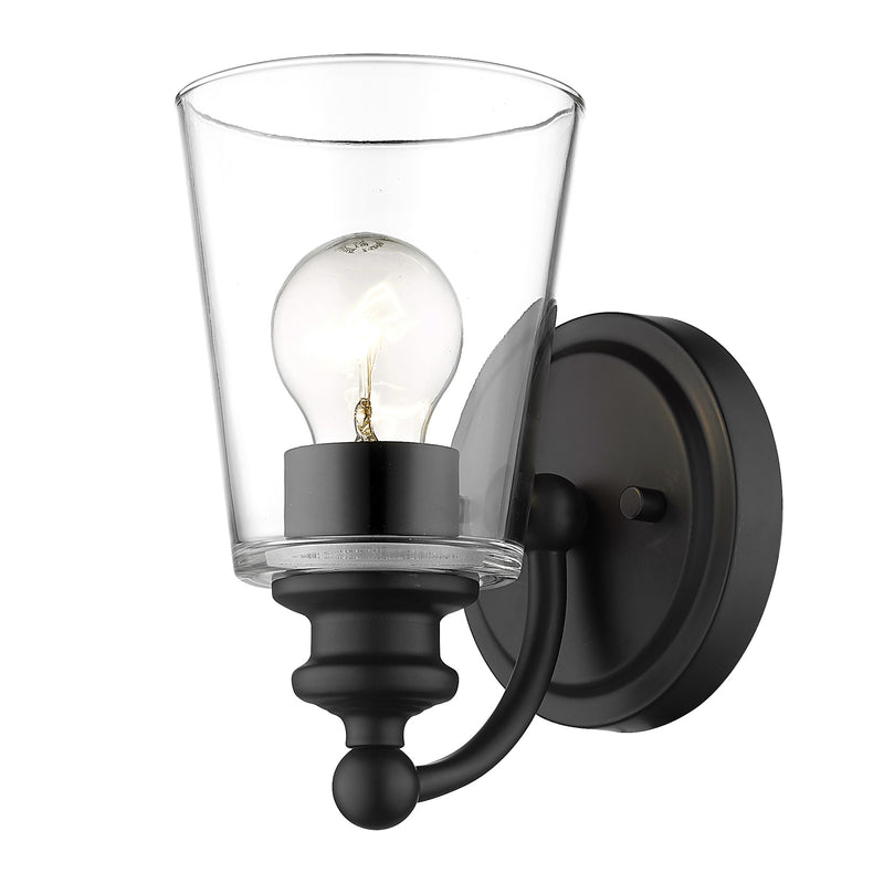One Light Matte Black Glass Shade Wall Sconce