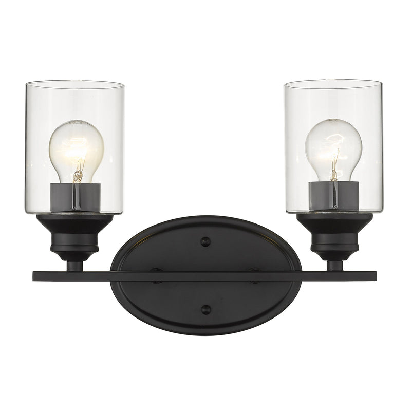 Two Light Matte Black Wall Light with Clear Glass Shade