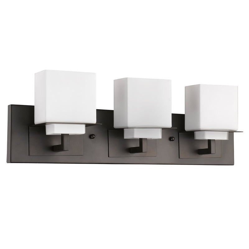 Rampart 3-Light Oil-Rubbed Bronze Vanity Light With Etched Glass Shades