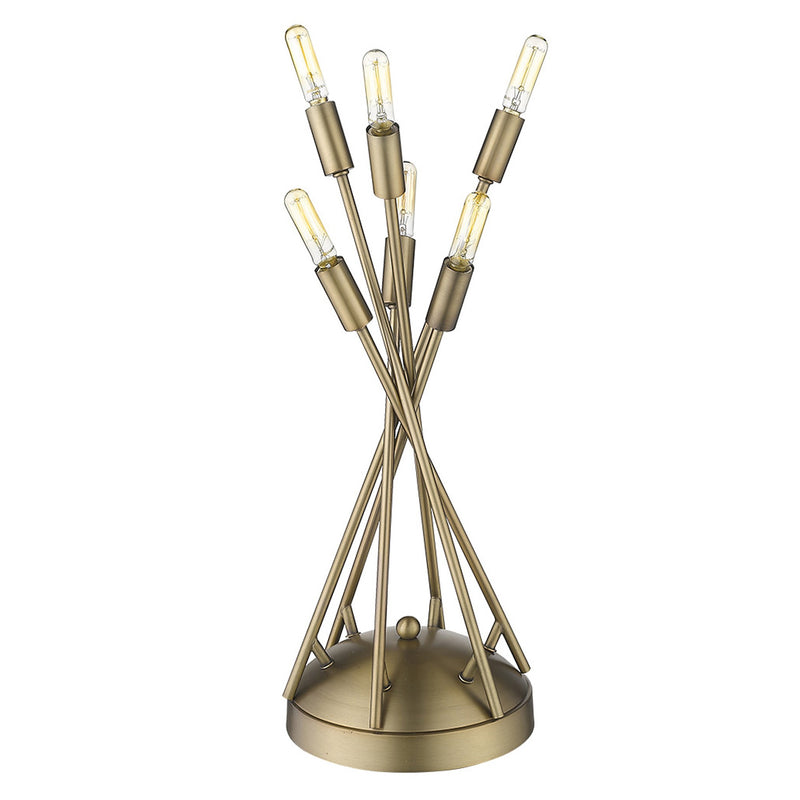 19" Brass Metal Six Light Table Lamp