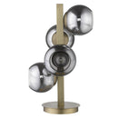 24" Brass Metal Four Light Globe Table Lamp With Black Globe Shade