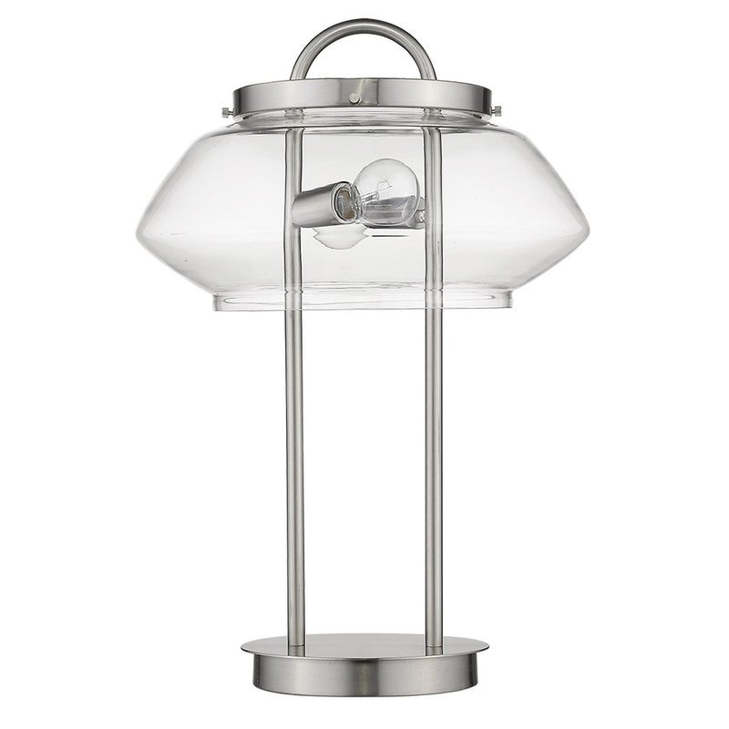 24" Silver Metal Two Light Table Lamp With Clear Novelty Shade
