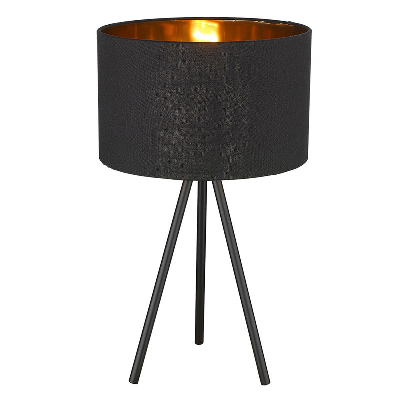 22" Black Metal Column Table Lamp With Black Drum Shade