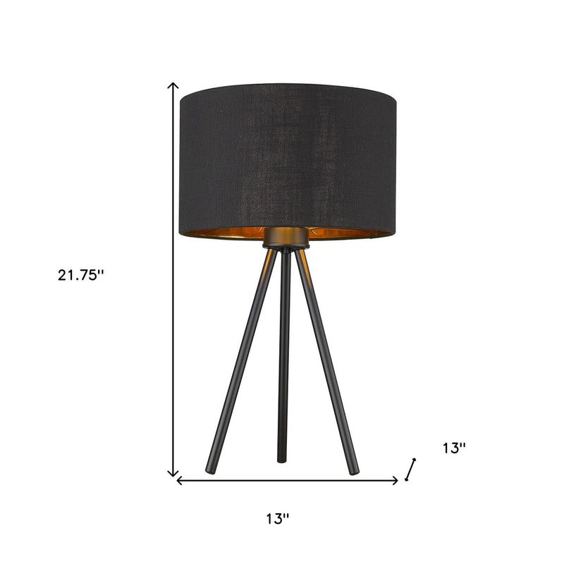 22" Black Metal Column Table Lamp With Black Drum Shade
