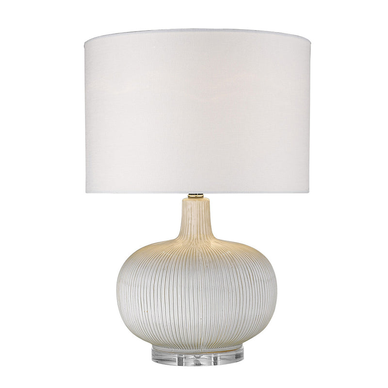 22" White Ceramic Column Table Lamp With White Drum Shade
