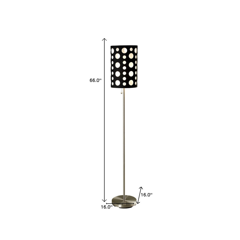 66" Steel Novelty Floor Lamp With Black And Red Drum Shade