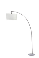 86" White And Silver Arc Floor Lamp With White Drum Shade