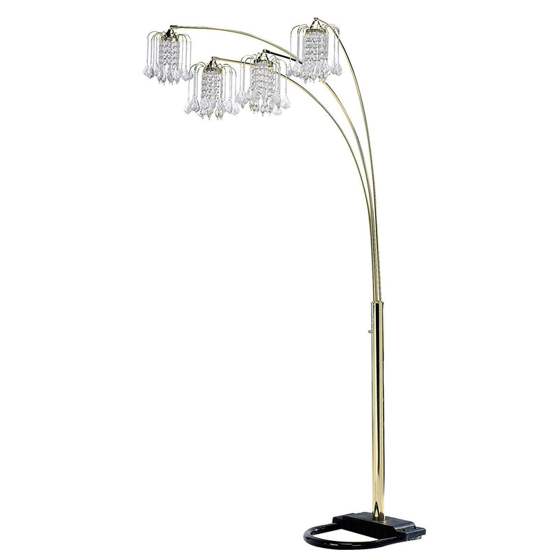 84" Gold Four Lights Tree Floor Lamp With Clear Chandelier Shade