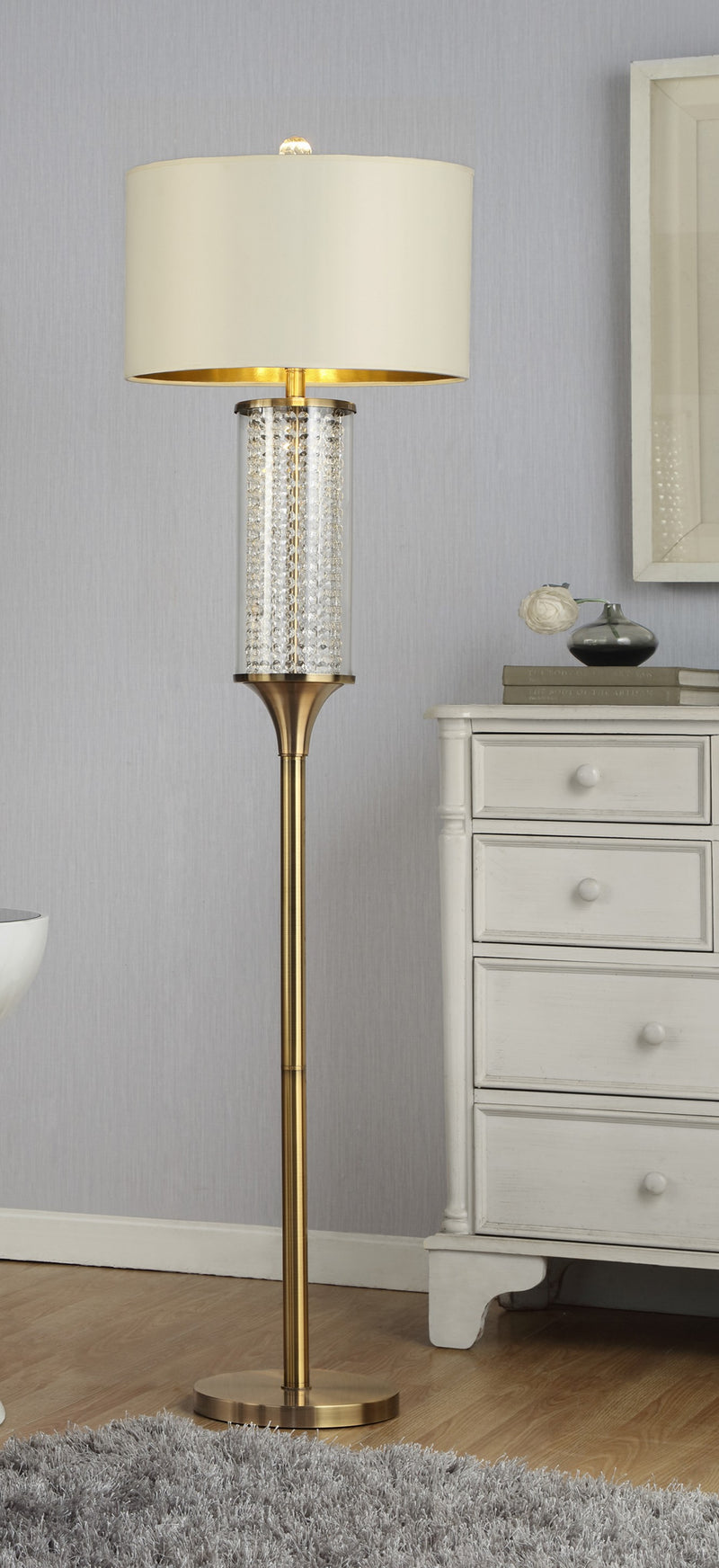 62" Gold Column Floor Lamp With Off-White Drum Shade