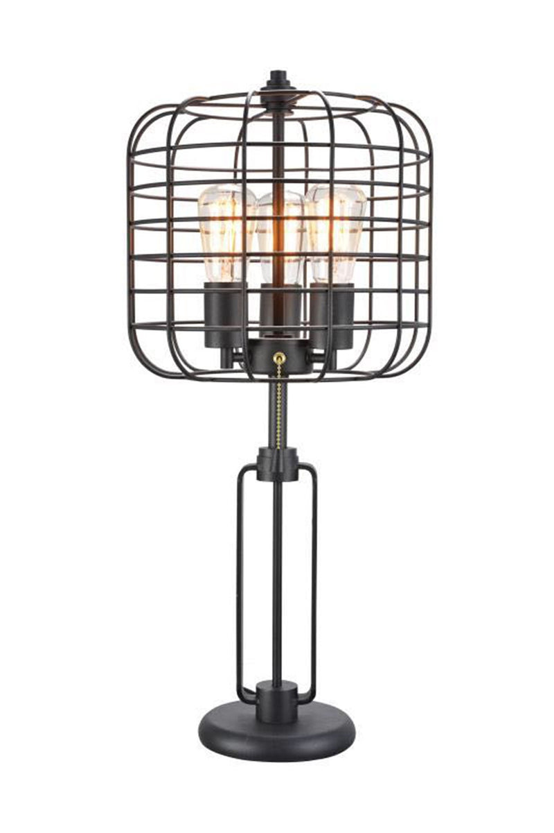 27" Black Metal Industrial Cage Design Three Light Table Lamp