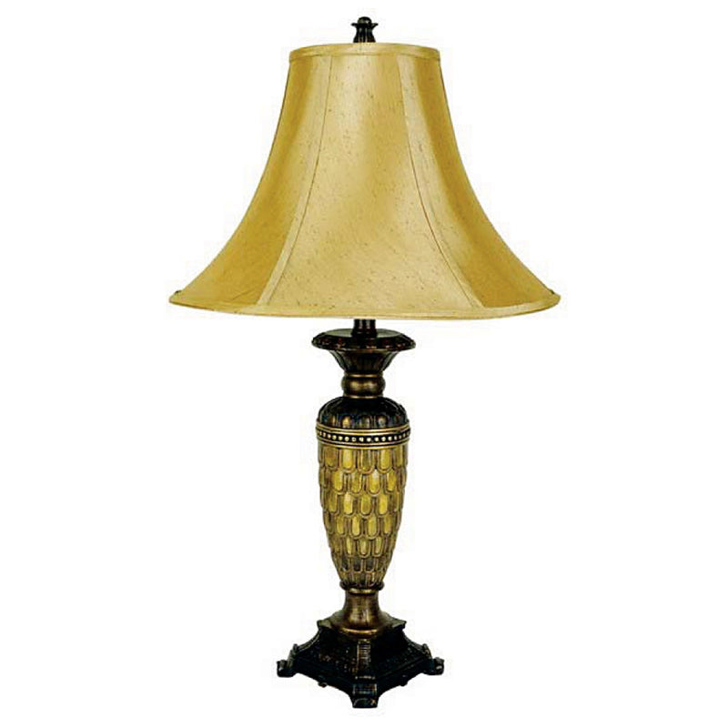 28" Golden Brown Polyresin Table Lamp With Gold Bell Shade