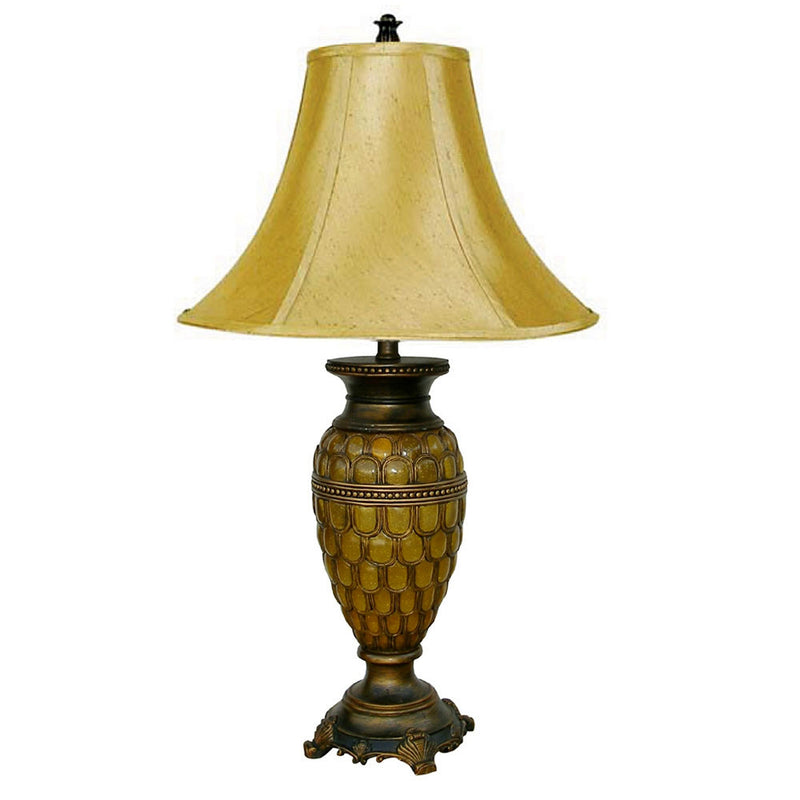 31" Golden Brown Polyresin Urn Table Lamp With Night Light and Gold Bell Shade