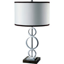 29" Silver Metal Bedside Geo Table Lamp With White and Black Trim Classic Drum Shade